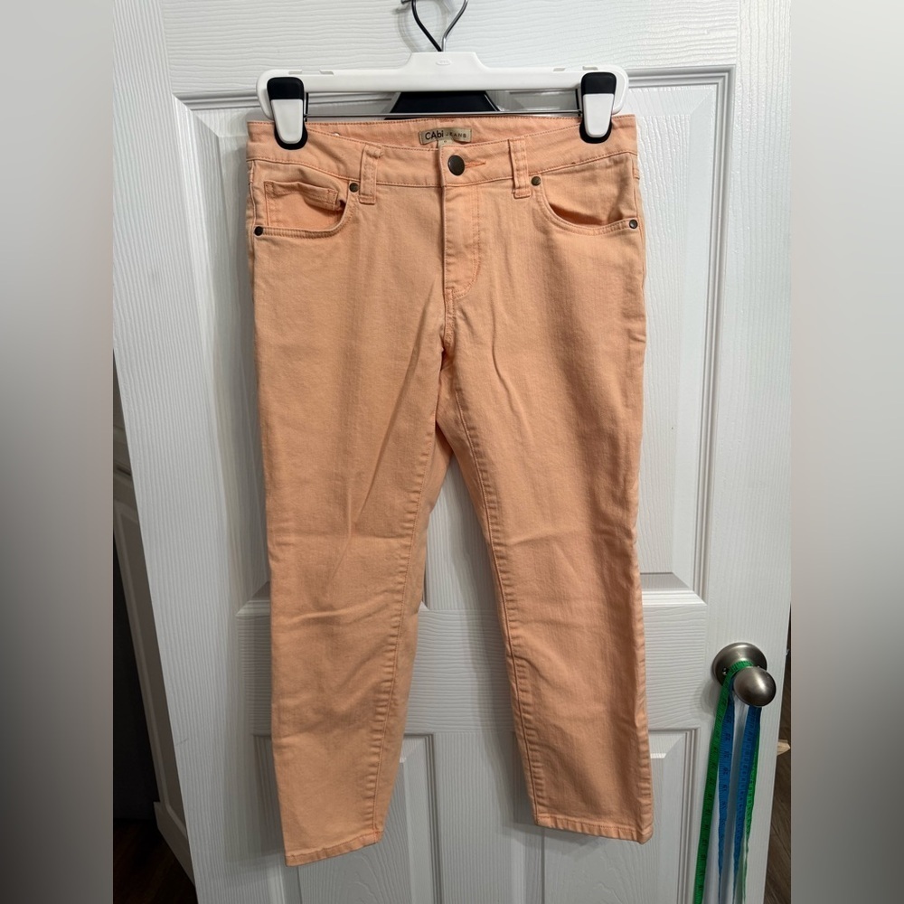 CAbi Peach Crop Skinny Jeans Size 6 Stretch Ankle Creamsicle Coastal Cottagecore